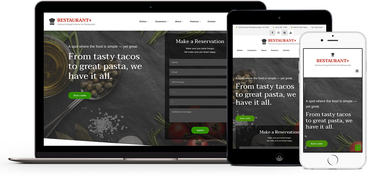 Restaurant+, premium stylish theme for Drupal 8